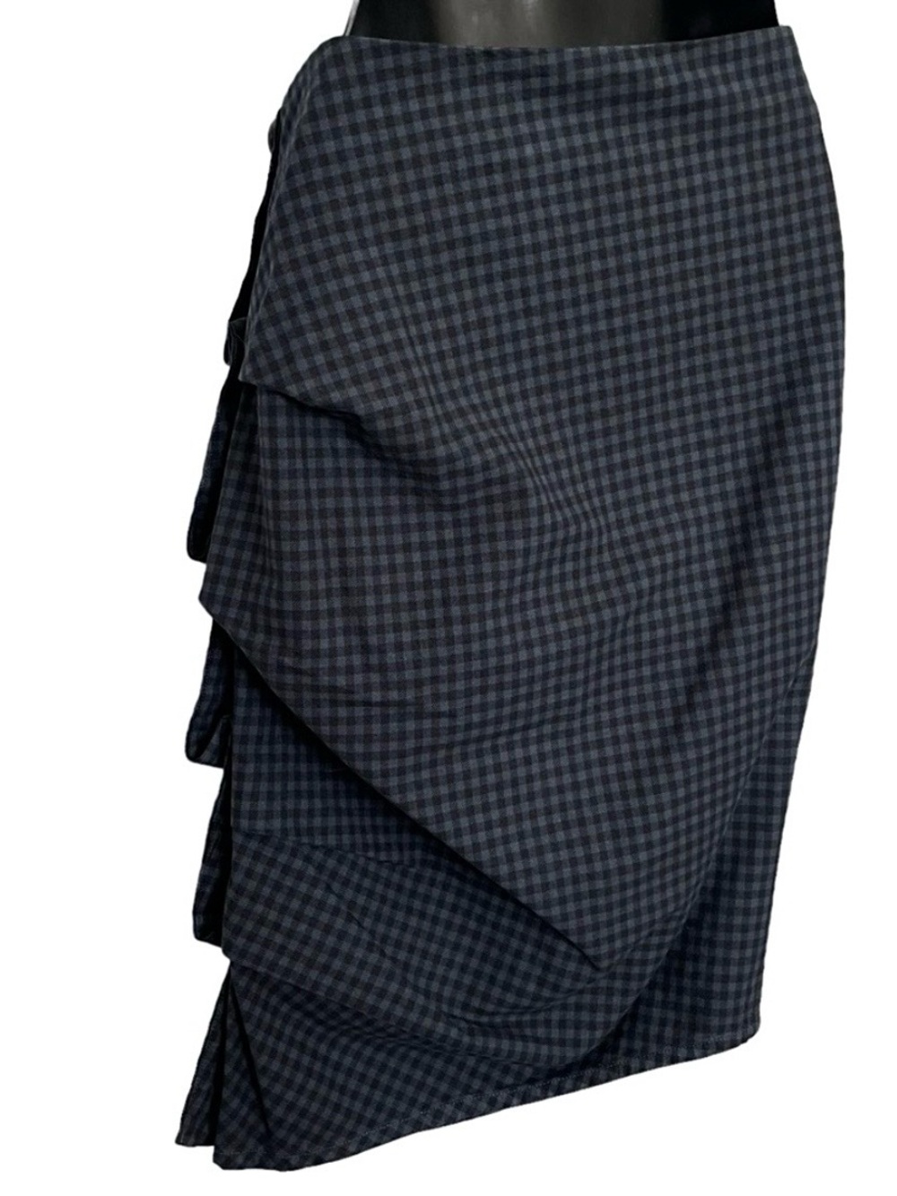 Alexander McQueen McQ Asymmetrical Blue Black Pencil Skirt Button Front Size 4US - Picture 10 of 16